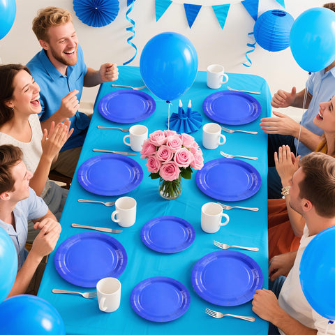 200 Pcs Solid Blue Party Plates and Napkins - Grencian