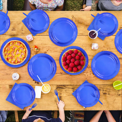 200 Pcs Solid Blue Party Plates and Napkins - Grencian