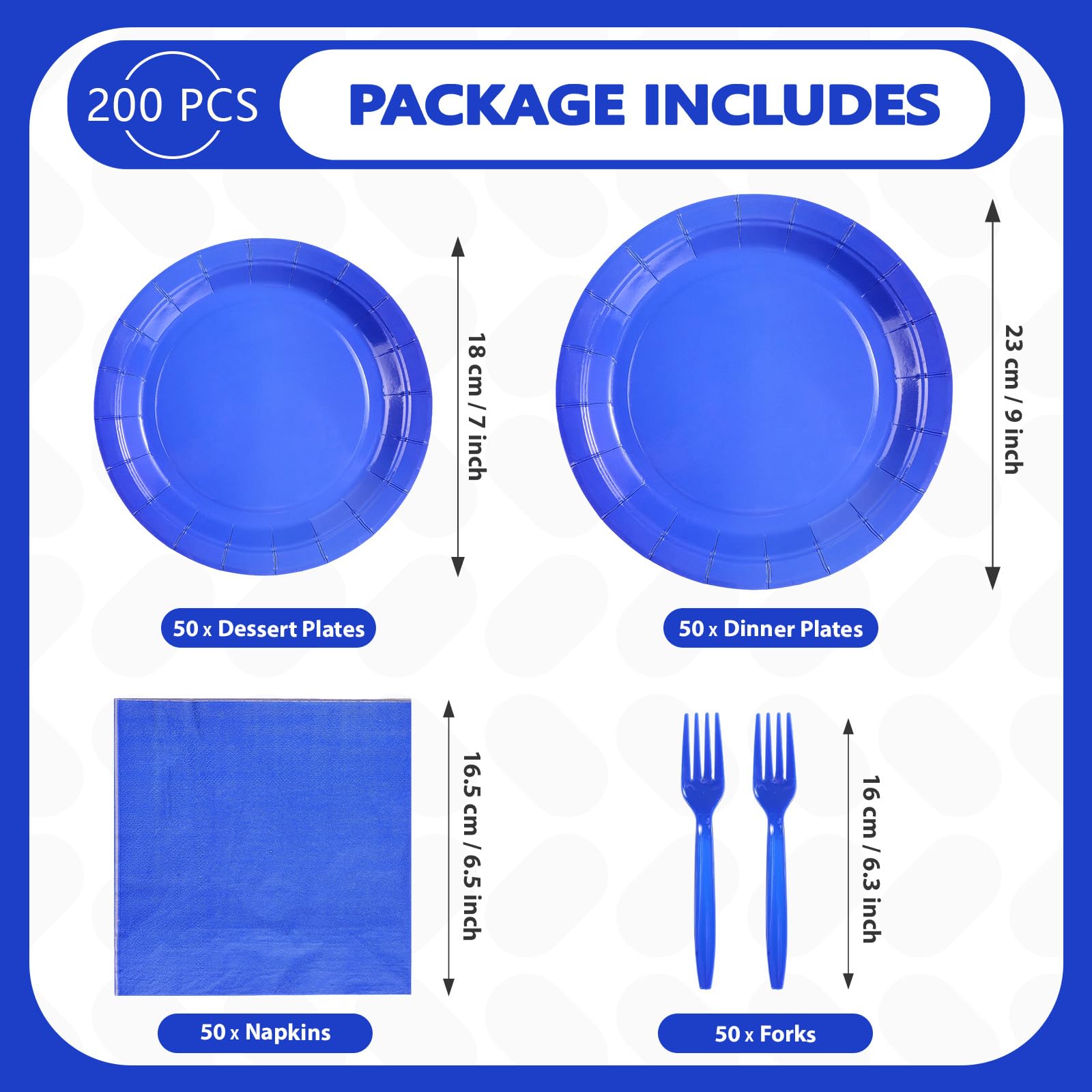 200 Pcs Solid Blue Party Plates and Napkins - Grencian