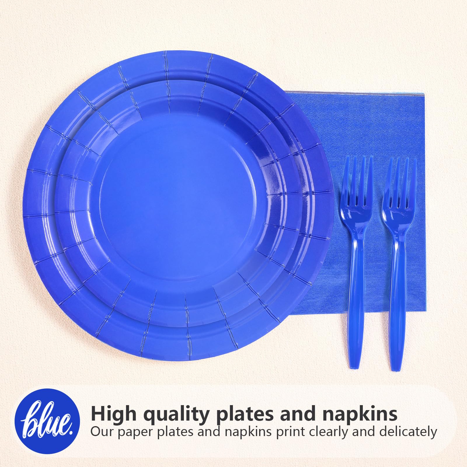 200 Pcs Solid Blue Party Plates and Napkins - Grencian