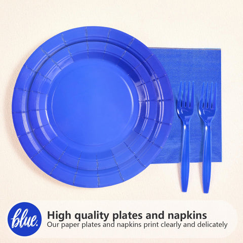 200 Pcs Solid Blue Party Plates and Napkins - Grencian