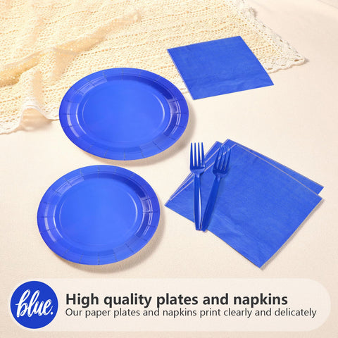 200 Pcs Solid Blue Party Plates and Napkins - Grencian