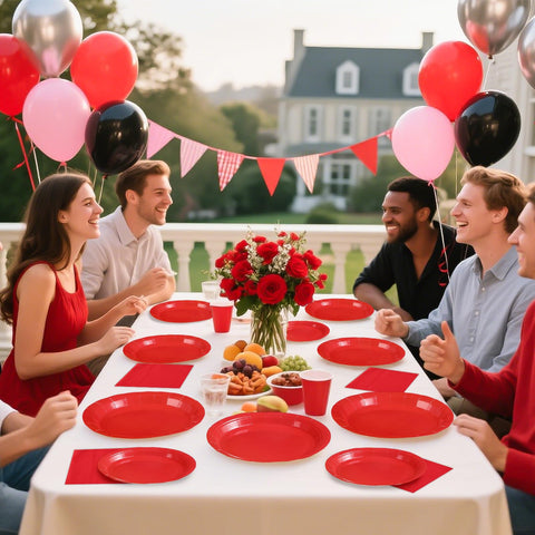 200 Pcs Solid Red Party Plates and Napkins - Grencian