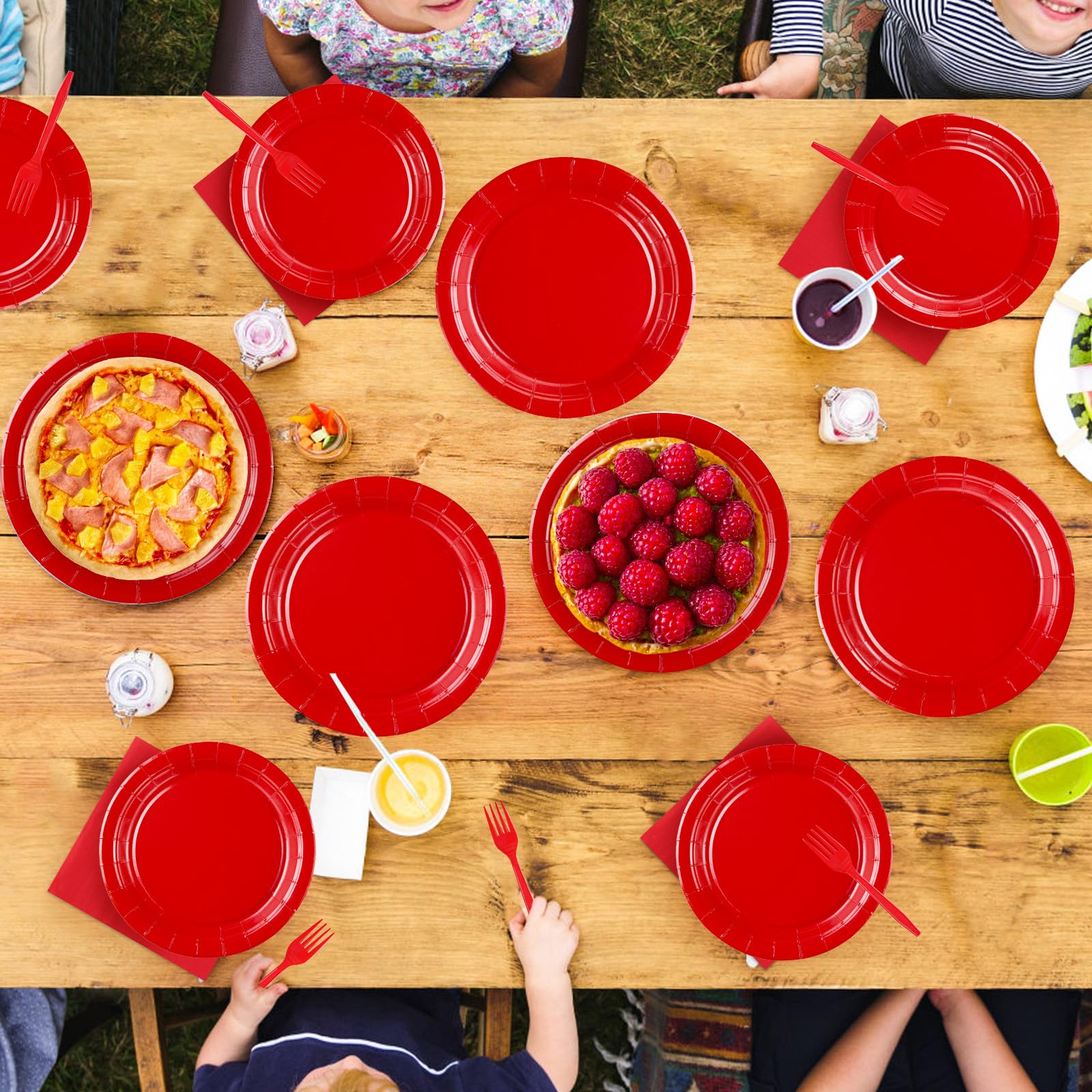 200 Pcs Solid Red Party Plates and Napkins - Grencian