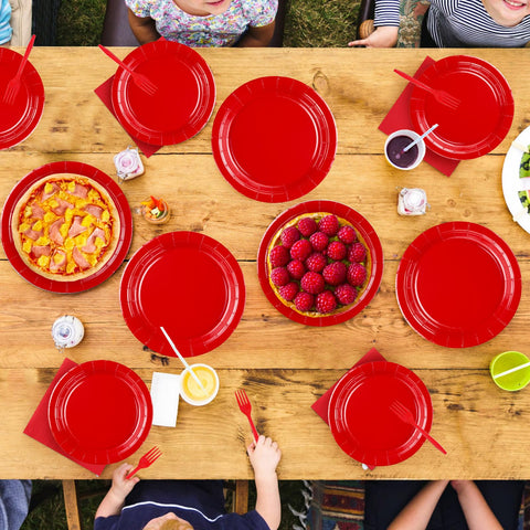 200 Pcs Solid Red Party Plates and Napkins - Grencian