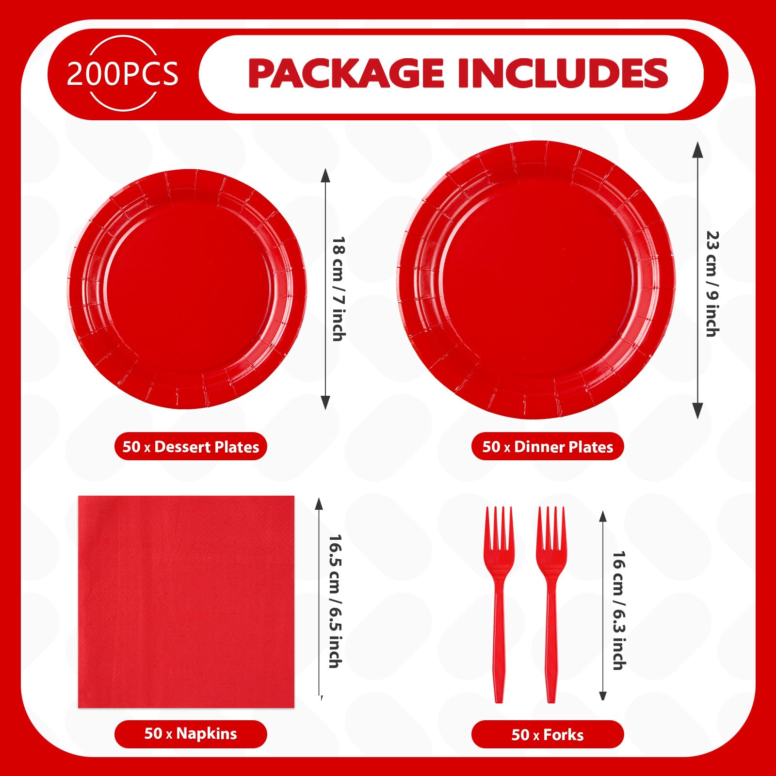 200 Pcs Solid Red Party Plates and Napkins - Grencian