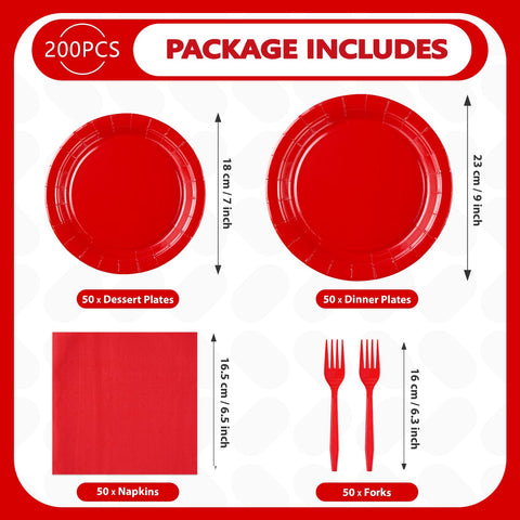 200 Pcs Solid Red Party Plates and Napkins - Grencian
