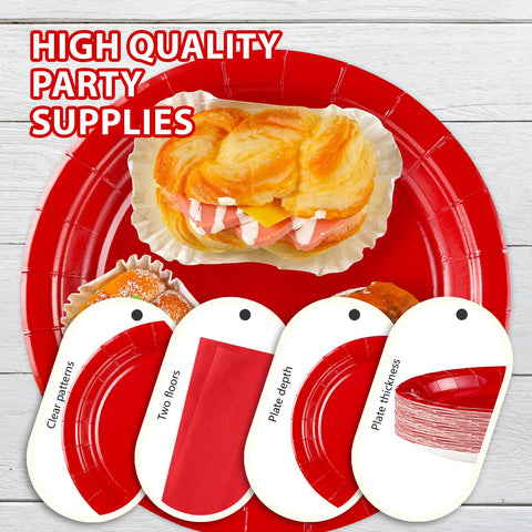 200 Pcs Solid Red Party Plates and Napkins - Grencian