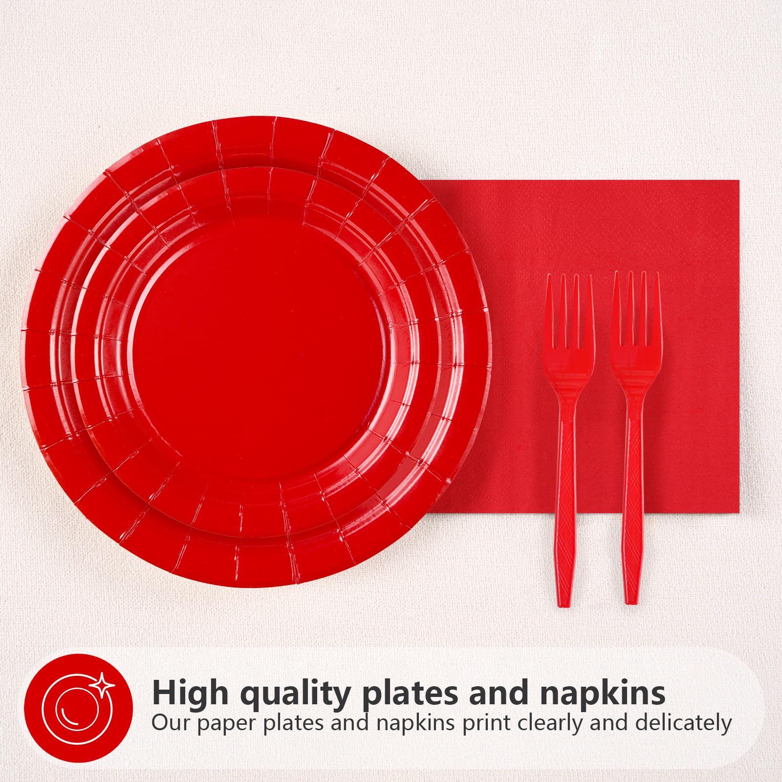 200 Pcs Solid Red Party Plates and Napkins - Grencian
