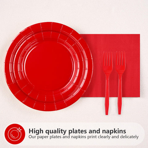 200 Pcs Solid Red Party Plates and Napkins - Grencian