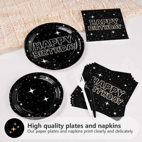 200 Pcs Stars Birthday Party Plates and Napkins - Grencian