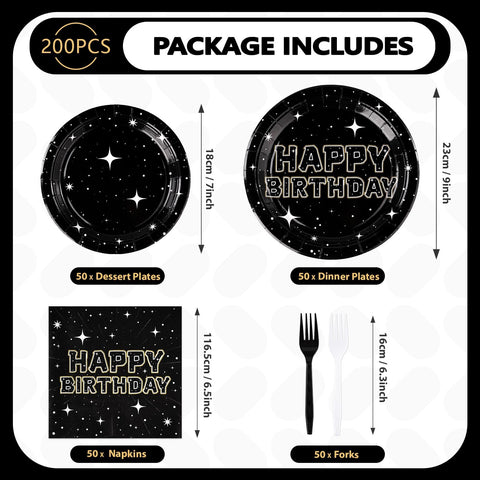 200 Pcs Stars Birthday Party Plates and Napkins - Grencian
