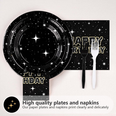 200 Pcs Stars Birthday Party Plates and Napkins - Grencian