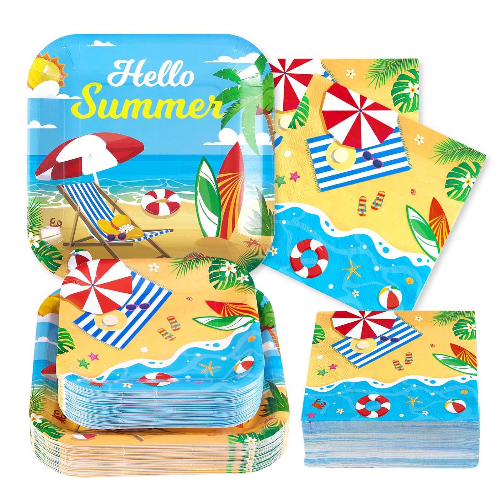 200 Pcs Summer Beach Party Plates and Napkins - Grencian