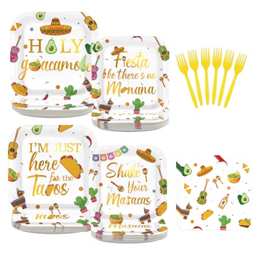 200 Pcs Taco Fiesta Party Square Plates and Napkins - Grencian