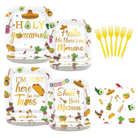 200 Pcs Taco Fiesta Party Square Plates and Napkins - Grencian