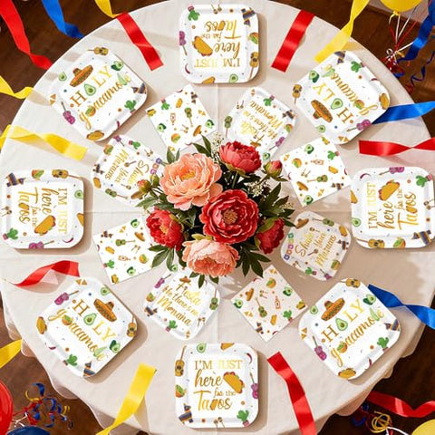 200 Pcs Taco Fiesta Party Square Plates and Napkins - Grencian