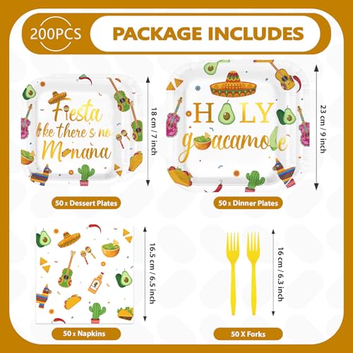 200 Pcs Taco Fiesta Party Square Plates and Napkins - Grencian