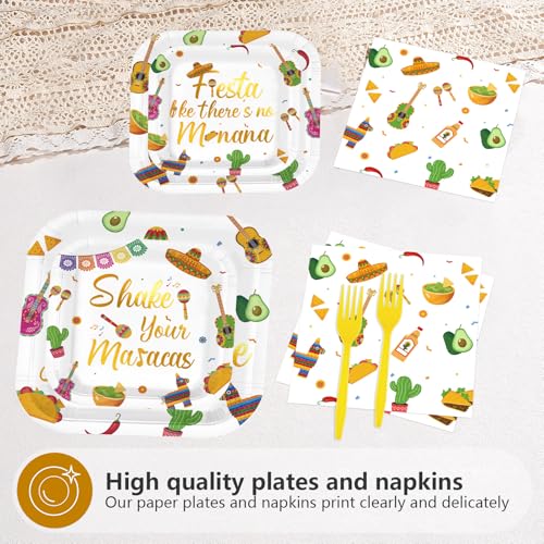 200 Pcs Taco Fiesta Party Square Plates and Napkins - Grencian