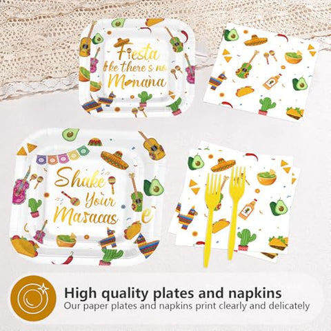 200 Pcs Taco Fiesta Party Square Plates and Napkins - Grencian