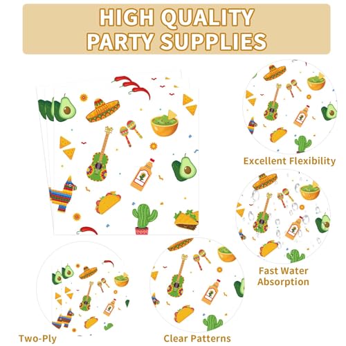 200 Pcs Taco Fiesta Party Square Plates and Napkins - Grencian