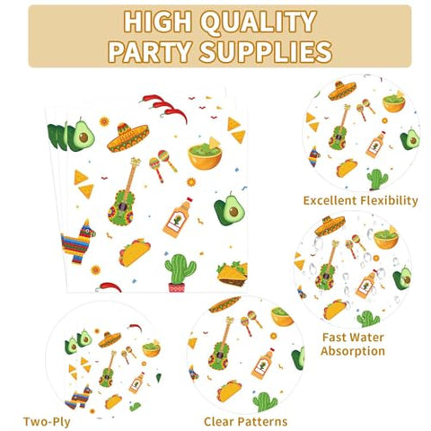 200 Pcs Taco Fiesta Party Square Plates and Napkins - Grencian