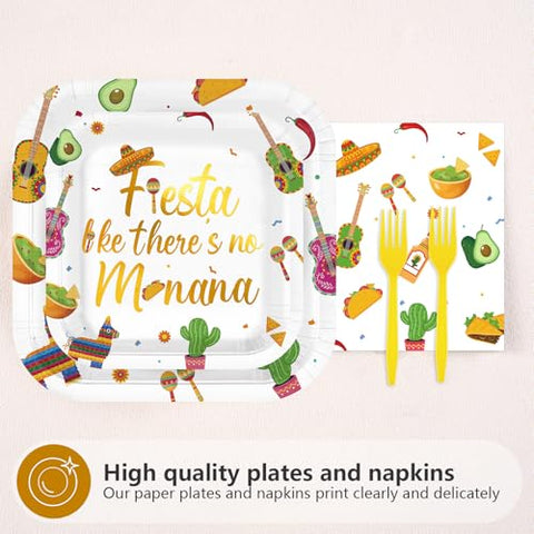 200 Pcs Taco Fiesta Party Square Plates and Napkins - Grencian