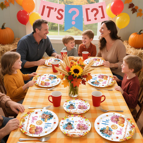 200 Pcs Thanksgiving Gender Reveal Party Plates and Napkins - Grencian