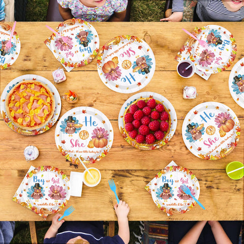 200 Pcs Thanksgiving Gender Reveal Party Plates and Napkins - Grencian