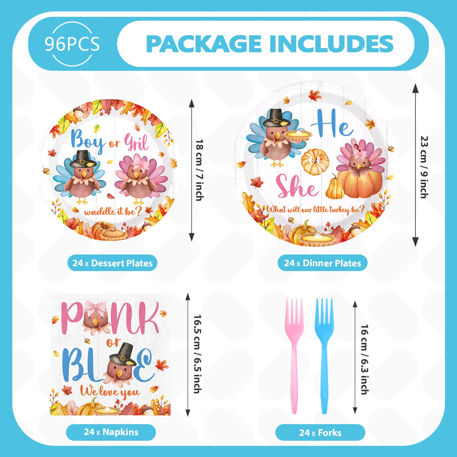200 Pcs Thanksgiving Gender Reveal Party Plates and Napkins - Grencian