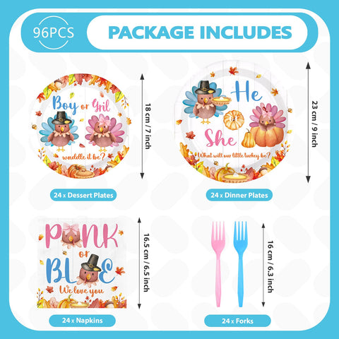 200 Pcs Thanksgiving Gender Reveal Party Plates and Napkins - Grencian