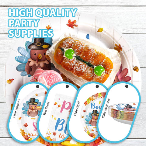 200 Pcs Thanksgiving Gender Reveal Party Plates and Napkins - Grencian