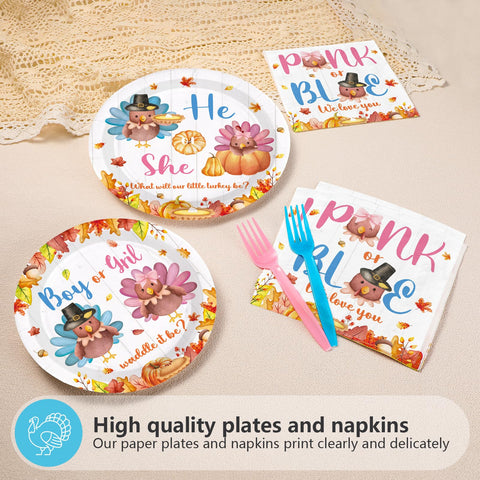 200 Pcs Thanksgiving Gender Reveal Party Plates and Napkins - Grencian
