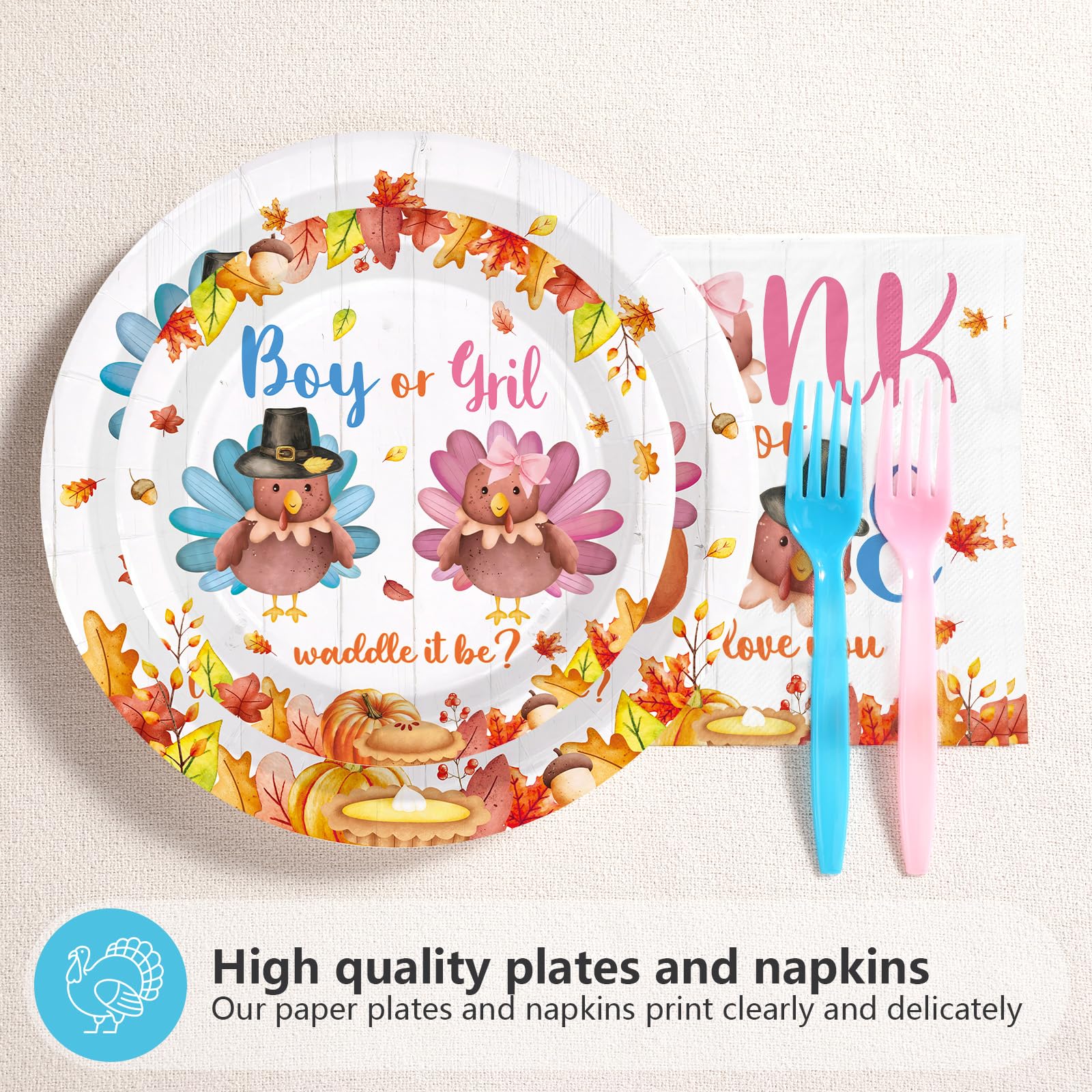 200 Pcs Thanksgiving Gender Reveal Party Plates and Napkins - Grencian