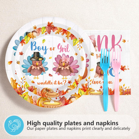 200 Pcs Thanksgiving Gender Reveal Party Plates and Napkins - Grencian
