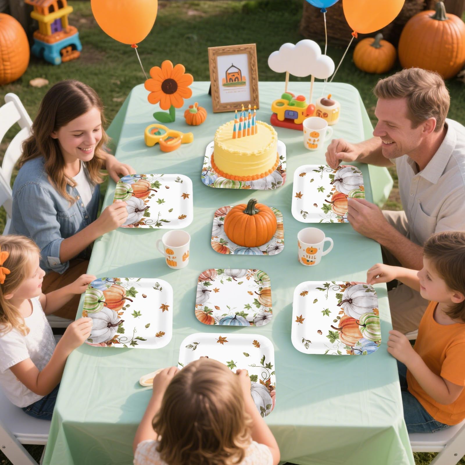 200 Pcs Thanksgiving Pumpkin Square Party Plates and Napkins - Grencian