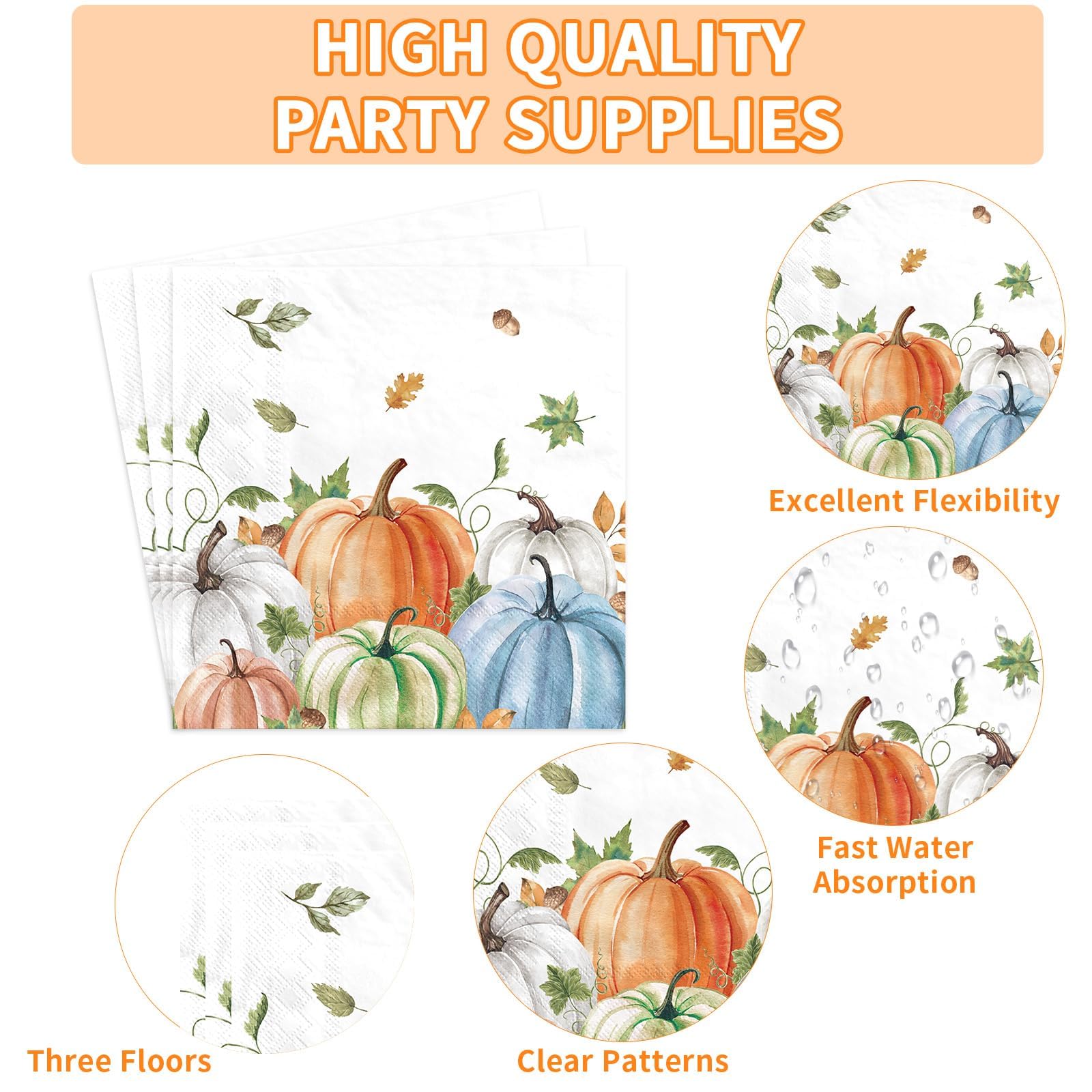 200 Pcs Thanksgiving Pumpkin Square Party Plates and Napkins - Grencian