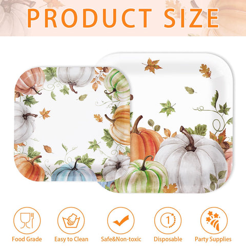 200 Pcs Thanksgiving Pumpkin Square Party Plates and Napkins - Grencian