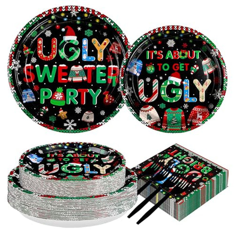 200 Pcs Ugly Sweater Party Plates and Napkins - Grencian