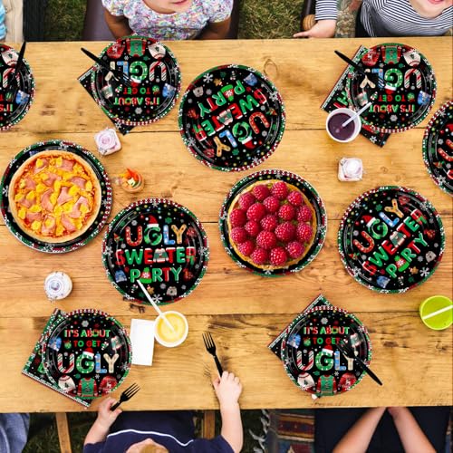 200 Pcs Ugly Sweater Party Plates and Napkins - Grencian