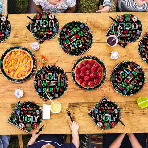 200 Pcs Ugly Sweater Party Plates and Napkins - Grencian