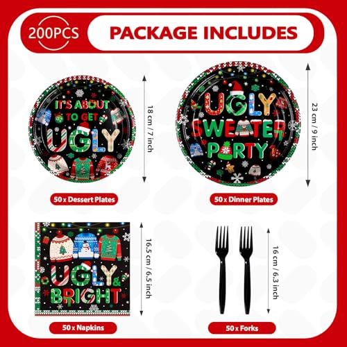 200 Pcs Ugly Sweater Party Plates and Napkins - Grencian