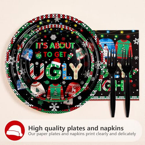 200 Pcs Ugly Sweater Party Plates and Napkins - Grencian