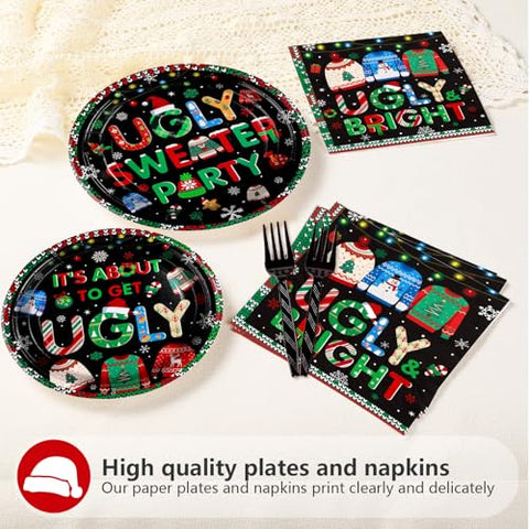 200 Pcs Ugly Sweater Party Plates and Napkins - Grencian