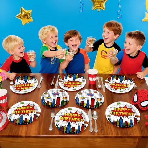 200 Pcs White Hero Birthday Party Plates and Napkins - Grencian