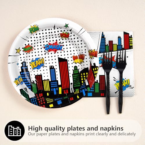 200 Pcs White Hero Birthday Party Plates and Napkins - Grencian