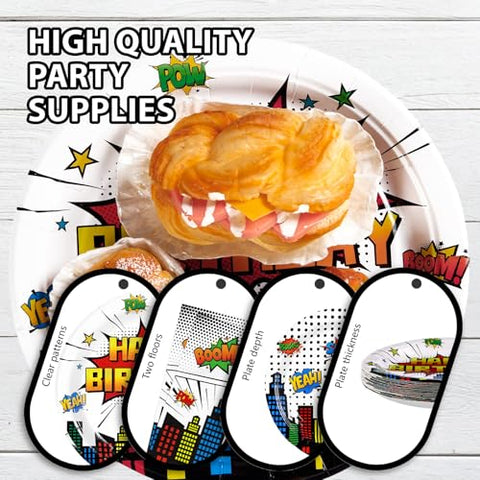 200 Pcs White Hero Birthday Party Plates and Napkins - Grencian