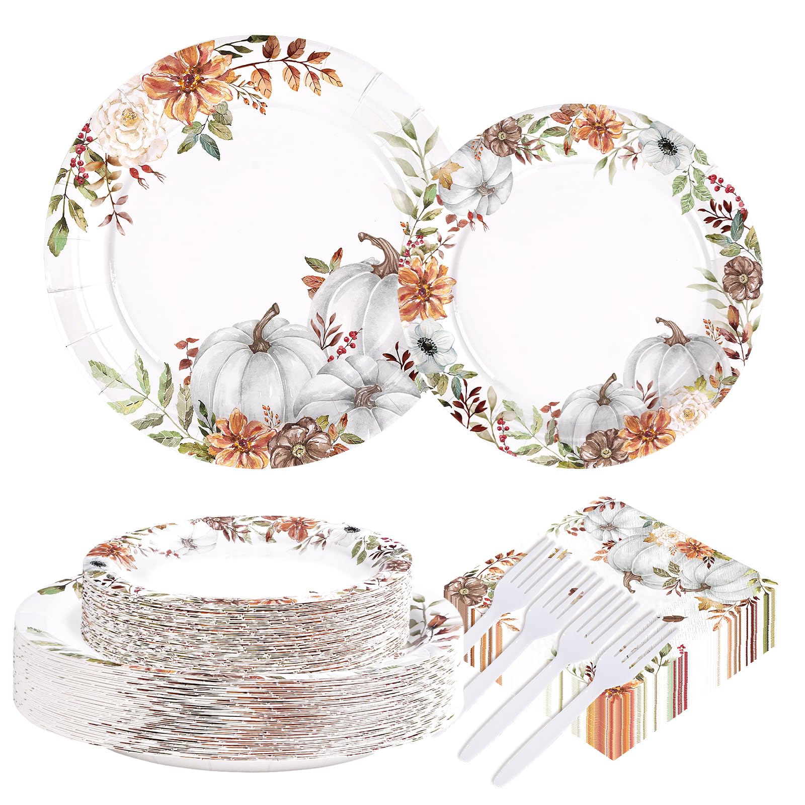 200 Pcs White Pumpkin Party Plates and Napkins - Grencian