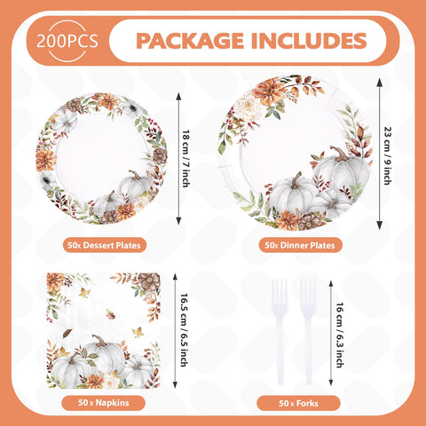 200 Pcs White Pumpkin Party Plates and Napkins - Grencian