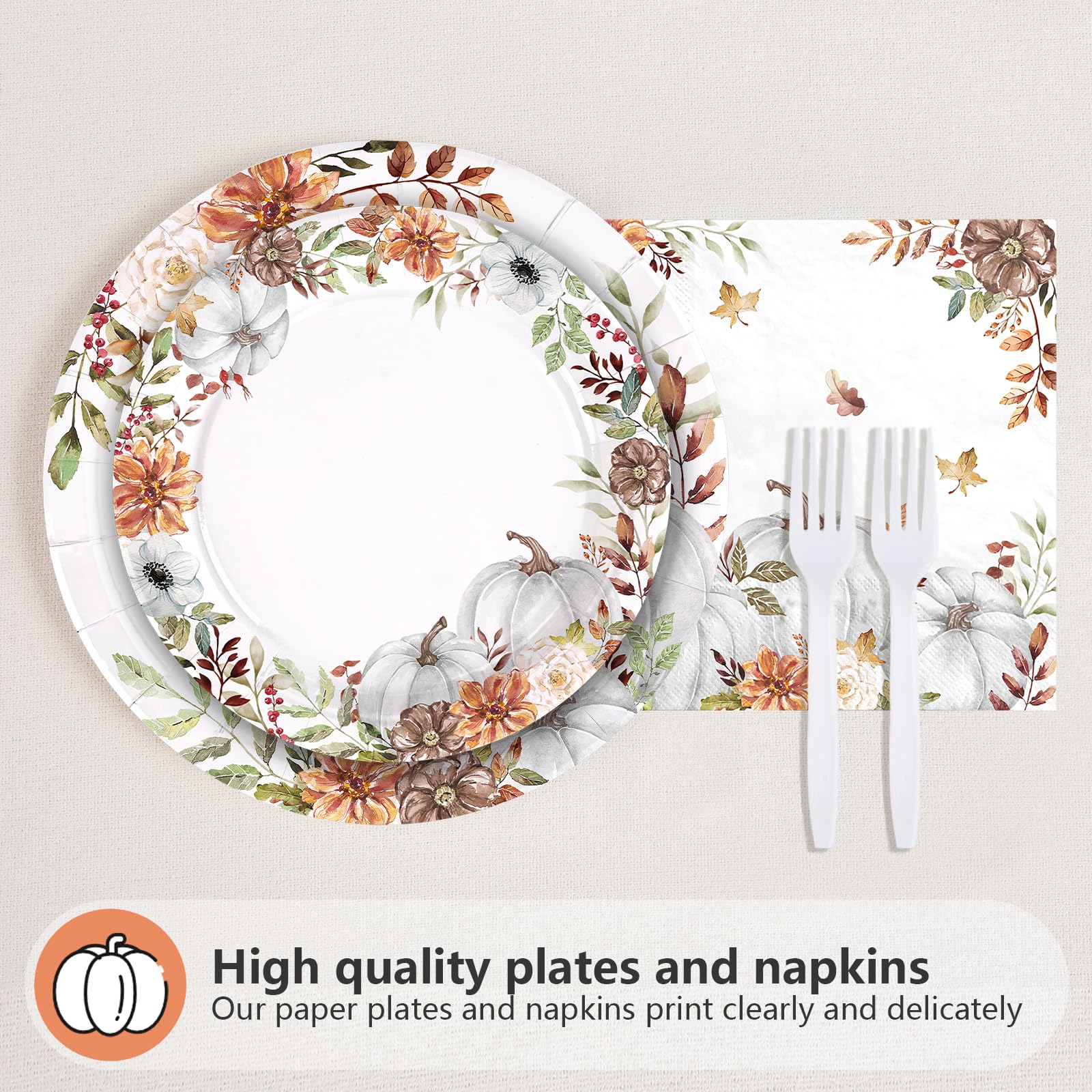 200 Pcs White Pumpkin Party Plates and Napkins - Grencian